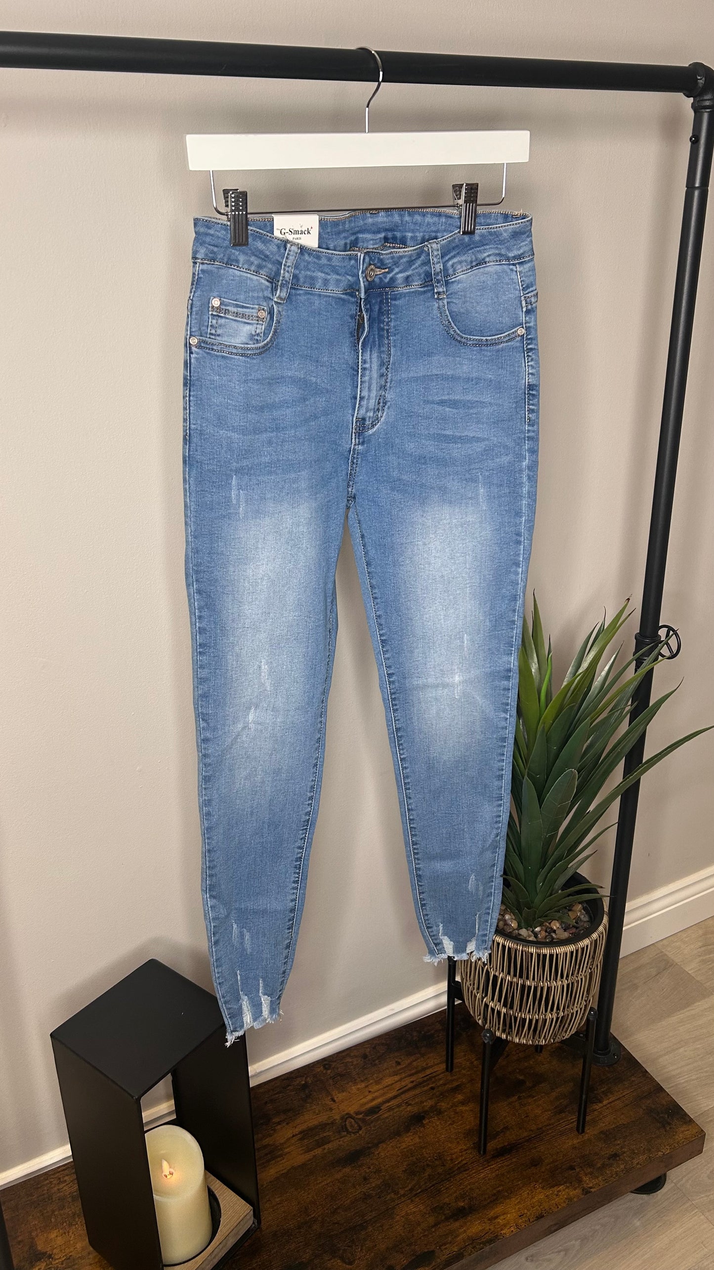 G-smack Ripped Ankle light denim wash jean