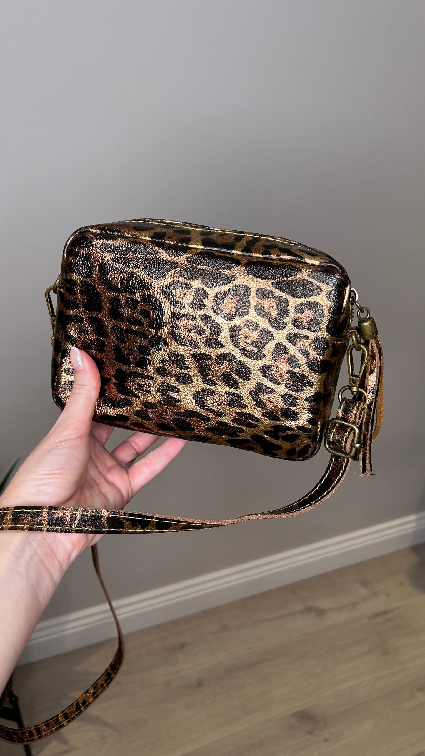 Metallic Leopard Print Camera Bag