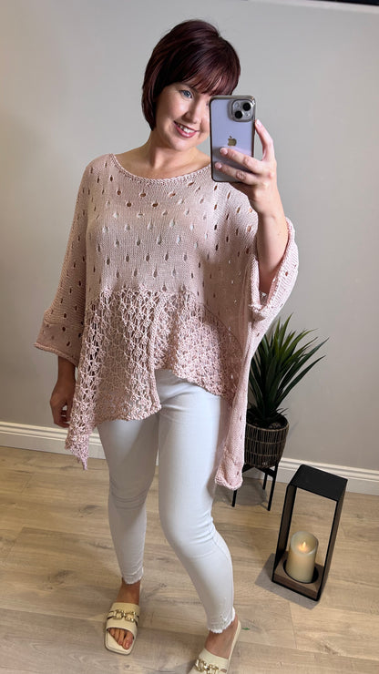 Dipped Hem Crochet Top- Blush Pink