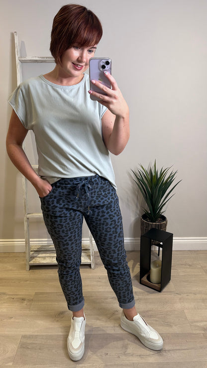 Leopard Print Magic Pants- Navy