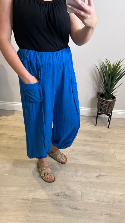 Cotton Balloon Pants-Cobalt Blue