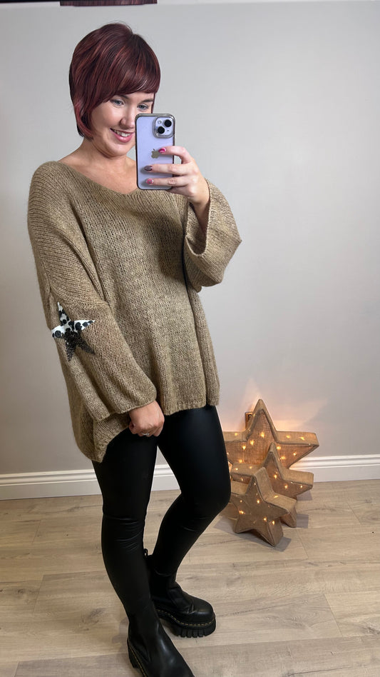 Star sleeve detail Jumper- Oatmeal