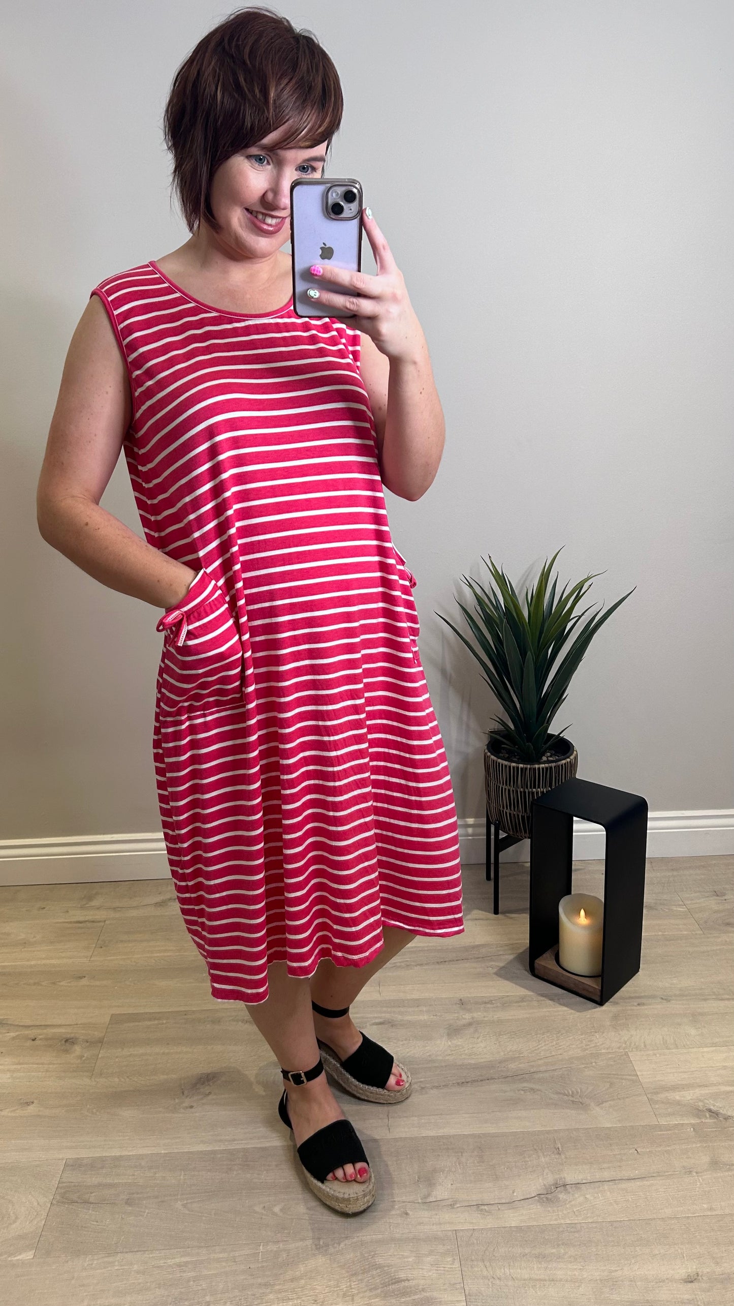 Stripe Tunic Dress- Coral/white