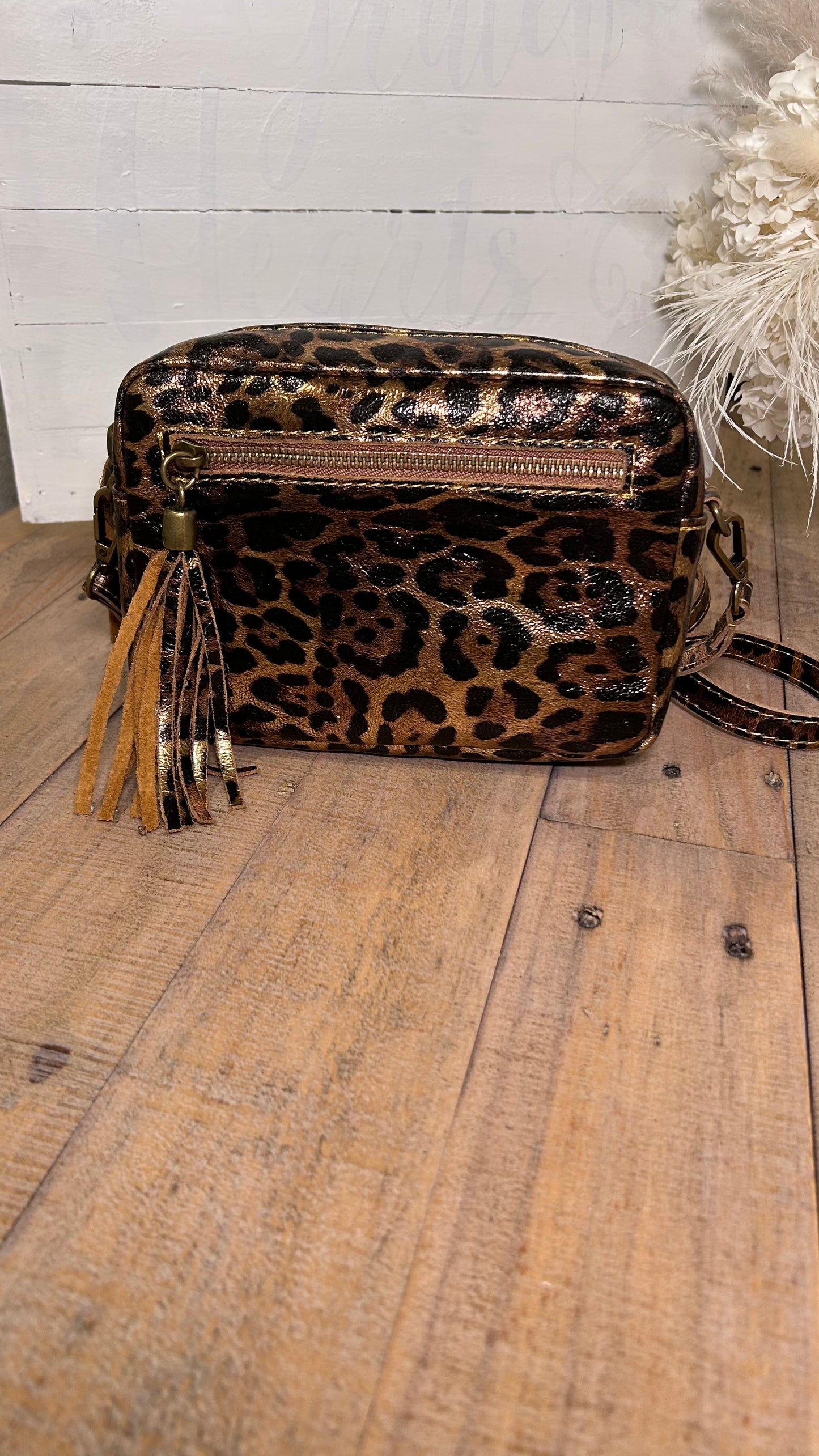 Metallic Leopard Print Camera Bag