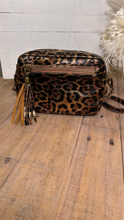 Metallic Leopard Print Camera Bag