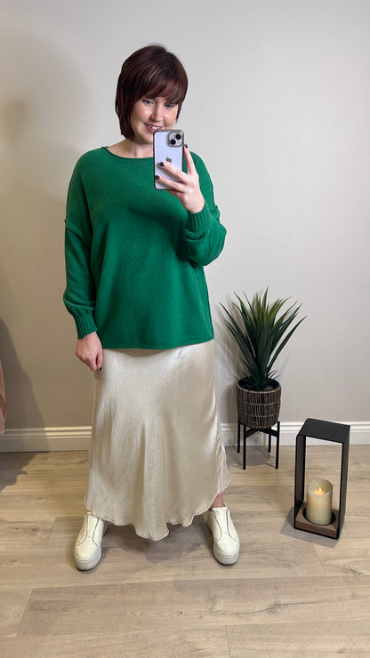 Satin Midi Skirt- Champagne