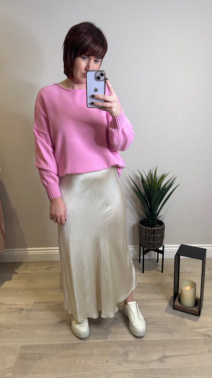 Satin Midi Skirt- Champagne