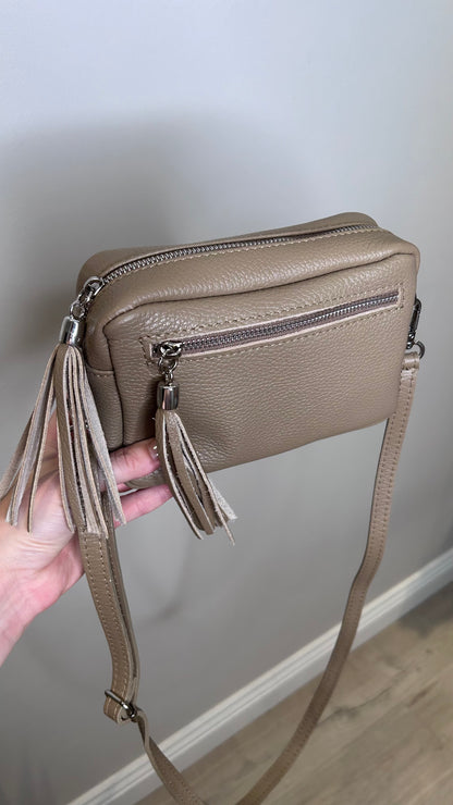 Real Leather Camera Bag- Taupe