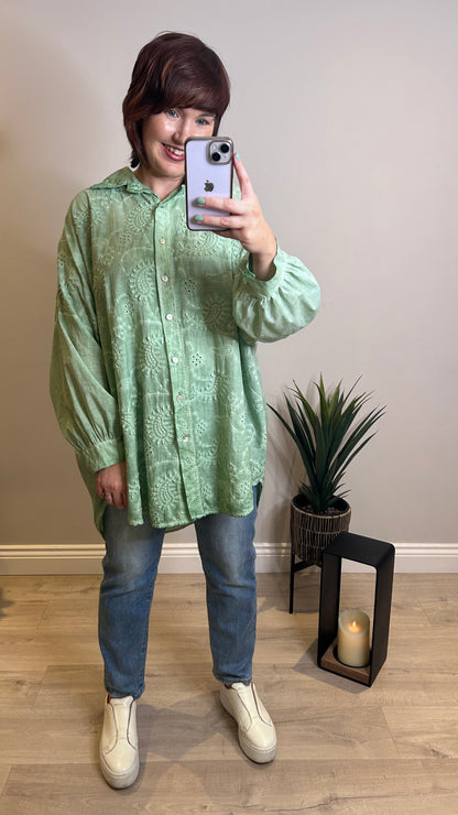 Paisley Acid Wash Shirt- Green