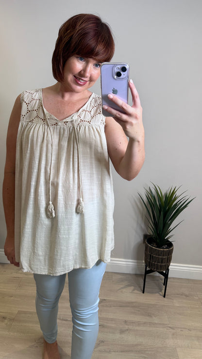 Cotton Tassel Top- Cream