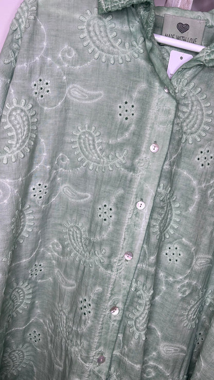 Paisley Acid Wash Shirt- Green