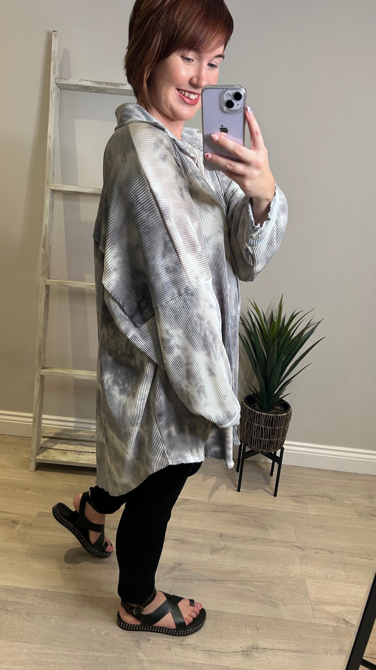 Tie Dye Shirt Dress- Grey