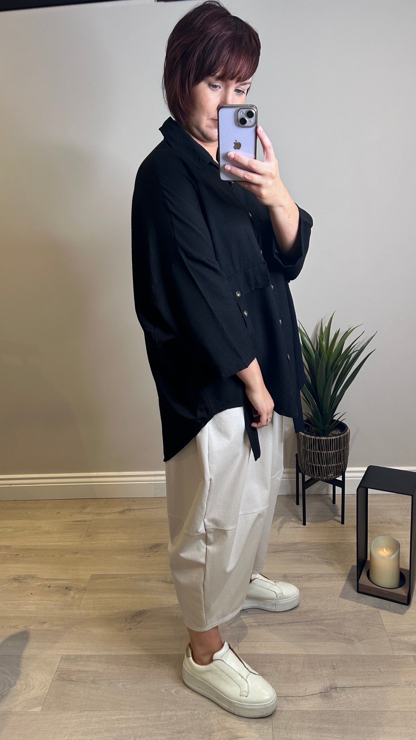 Black Chiffon Double Pocket Tab Shirt