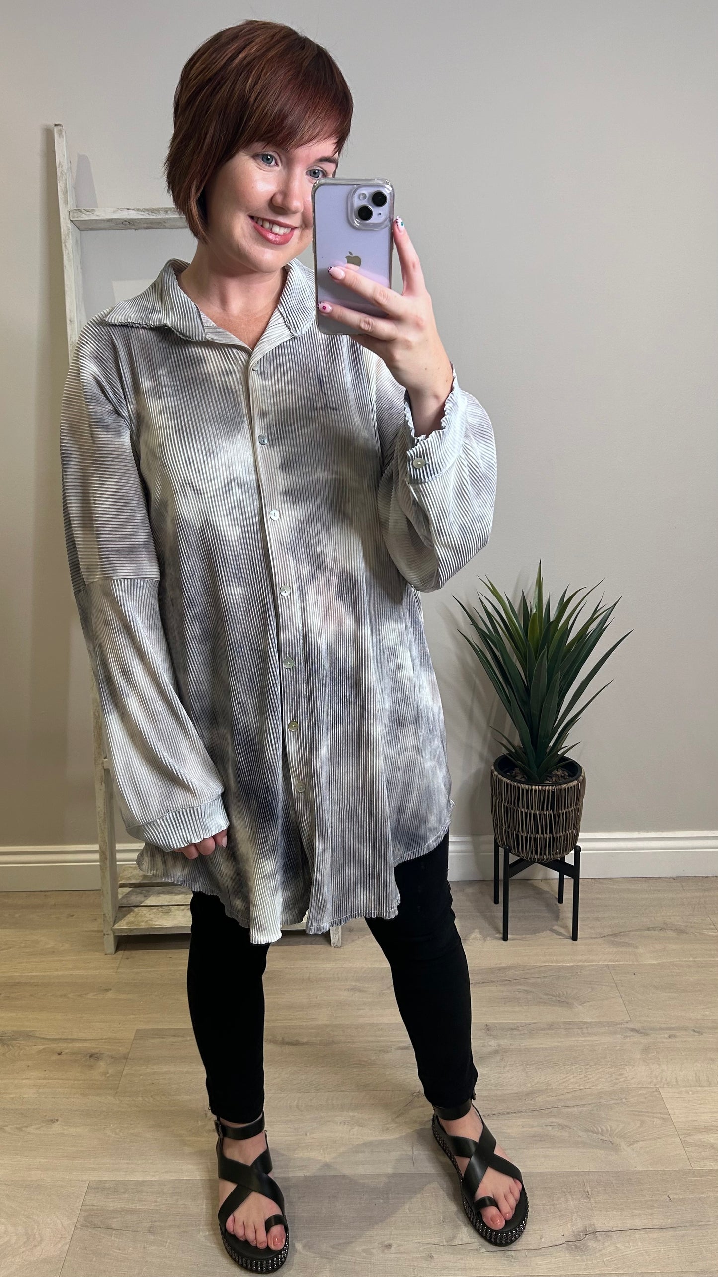 Tie Dye Shirt Dress- Grey