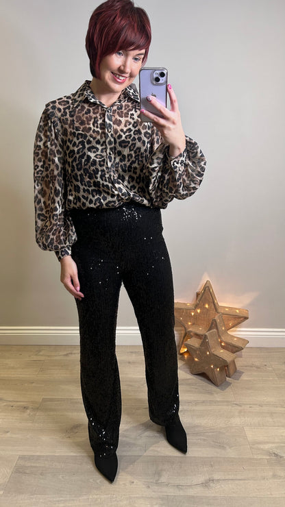 Sheer Leopard Print Blouse