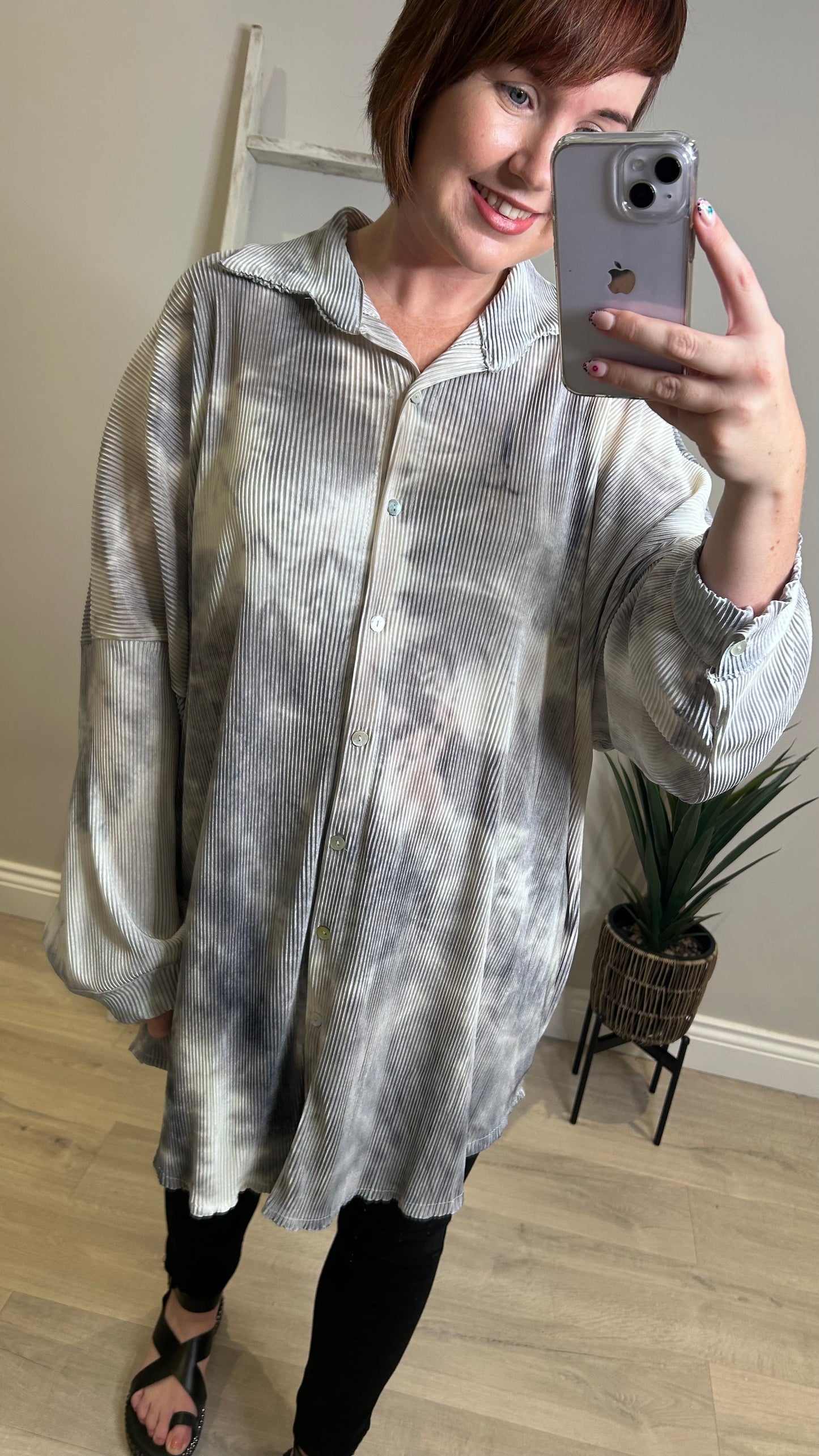 Tie Dye Shirt Dress- Grey