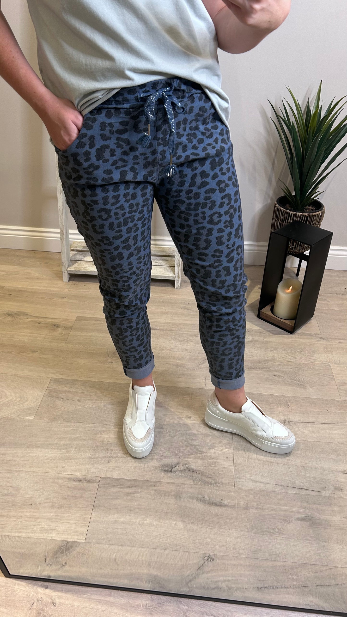 Leopard Print Magic Pants- Navy