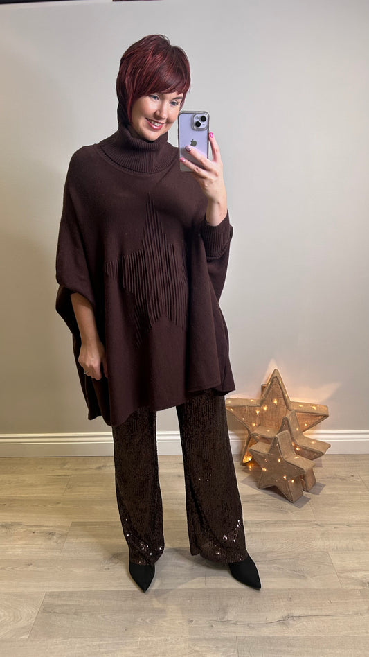 Star polo neck soft knit- chocolate