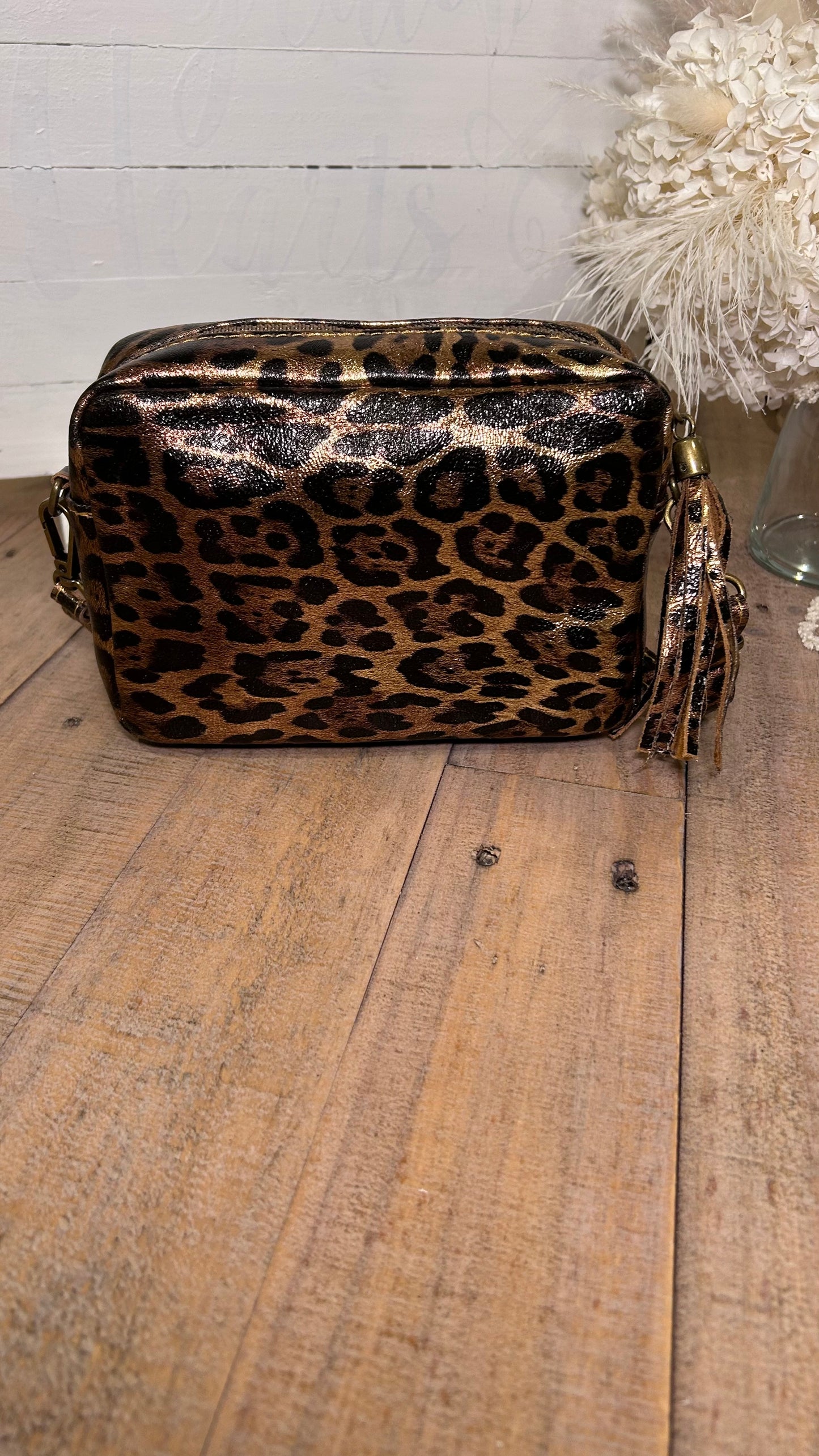 Metallic Leopard Print Camera Bag