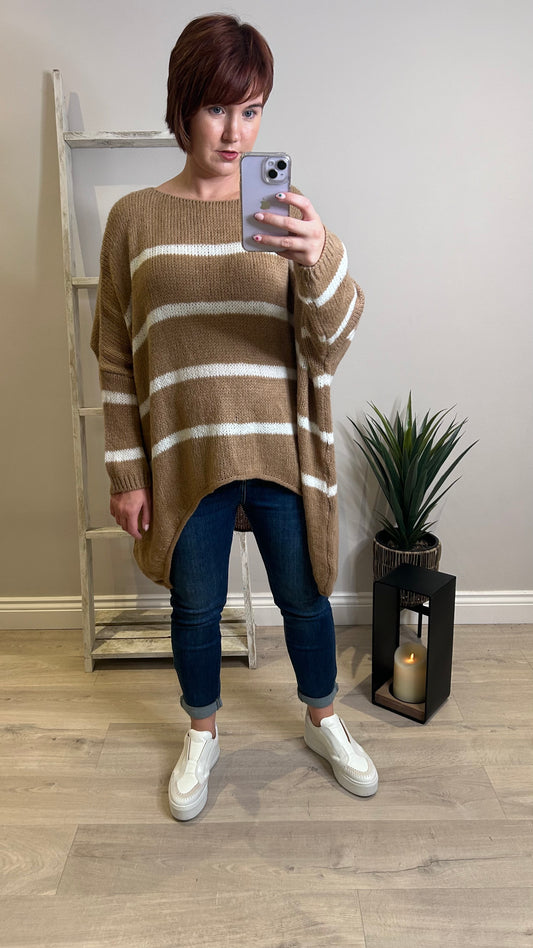 Relaxed Stripe Knit- Camel